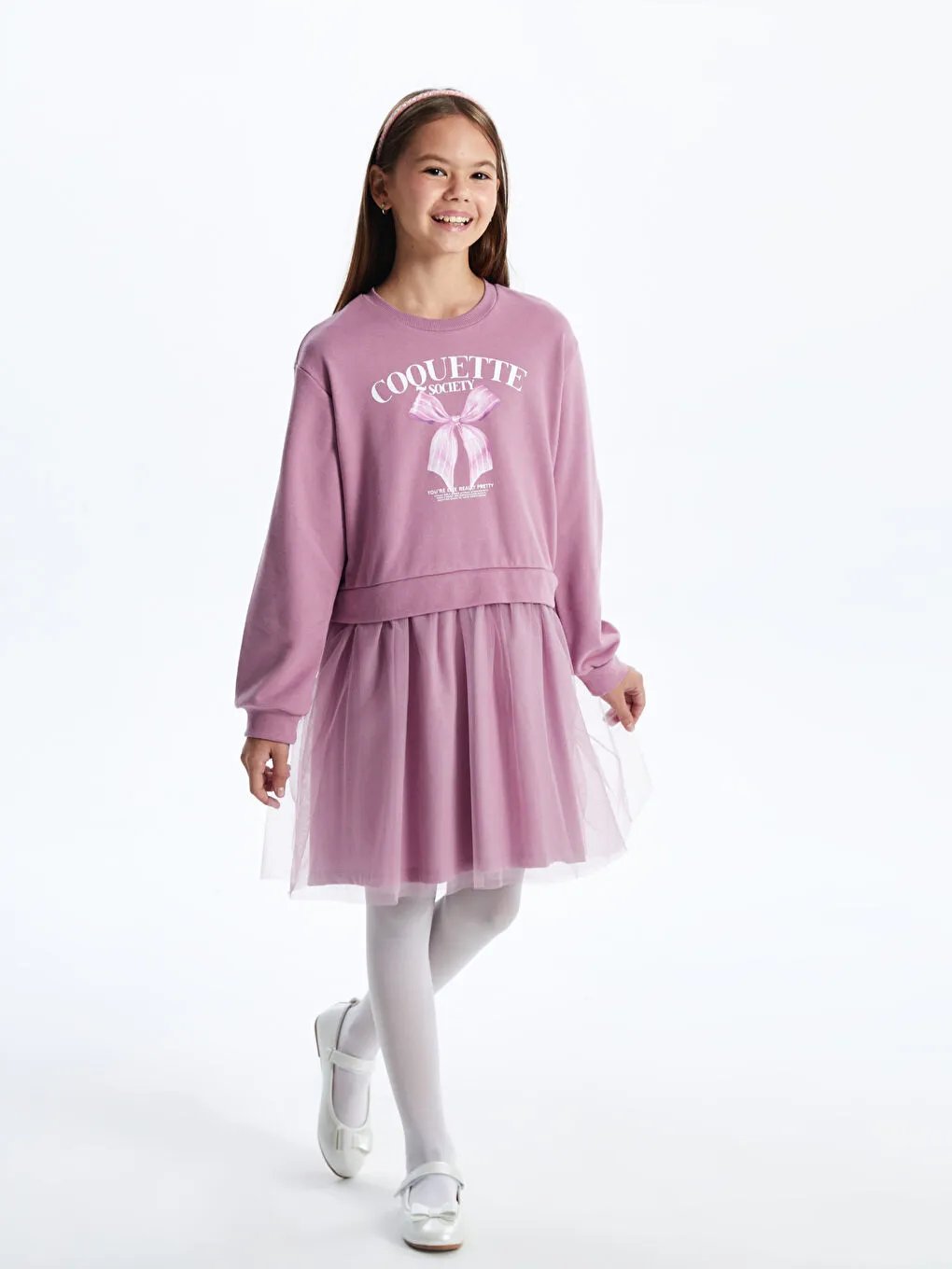 Bisiklet Yaka Baskılı Kız Çocuk Elbise